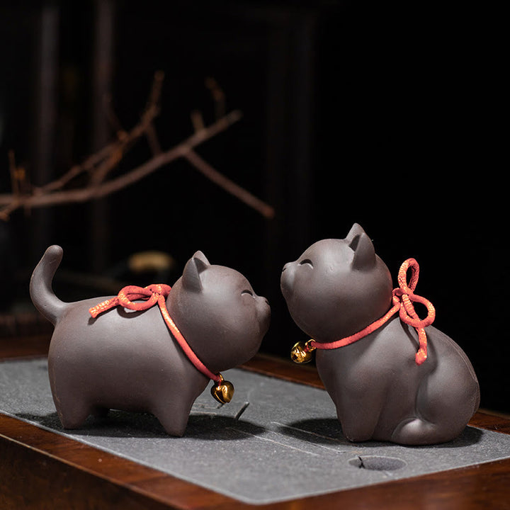 Figurine de chat miniature en argile violette représentant un joli chat en Buddha Stones , décoration de bureau