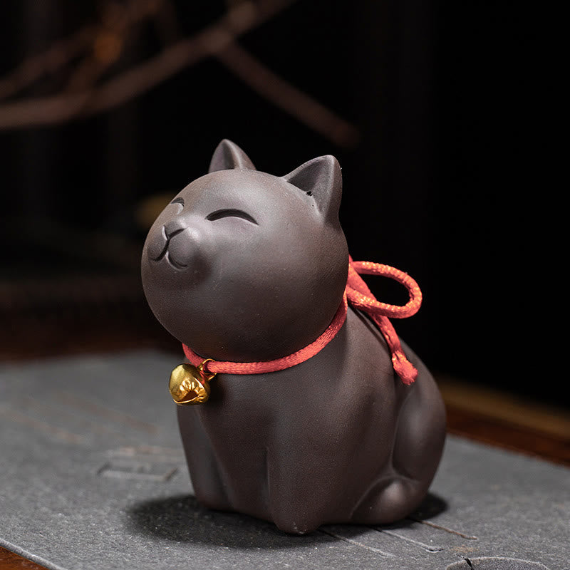 Figurine de chat miniature en argile violette représentant un joli chat en Buddha Stones , décoration de bureau - Chat assis 8*4,5*7,5 cm - image 3