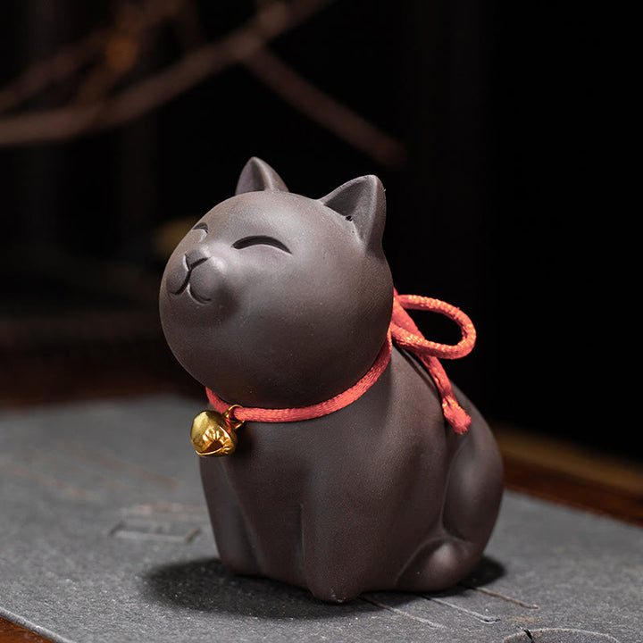 Figurine de chat miniature en argile violette représentant un joli chat en Buddha Stones , décoration de bureau - Chat assis 8*4,5*7,5 cm - image 3