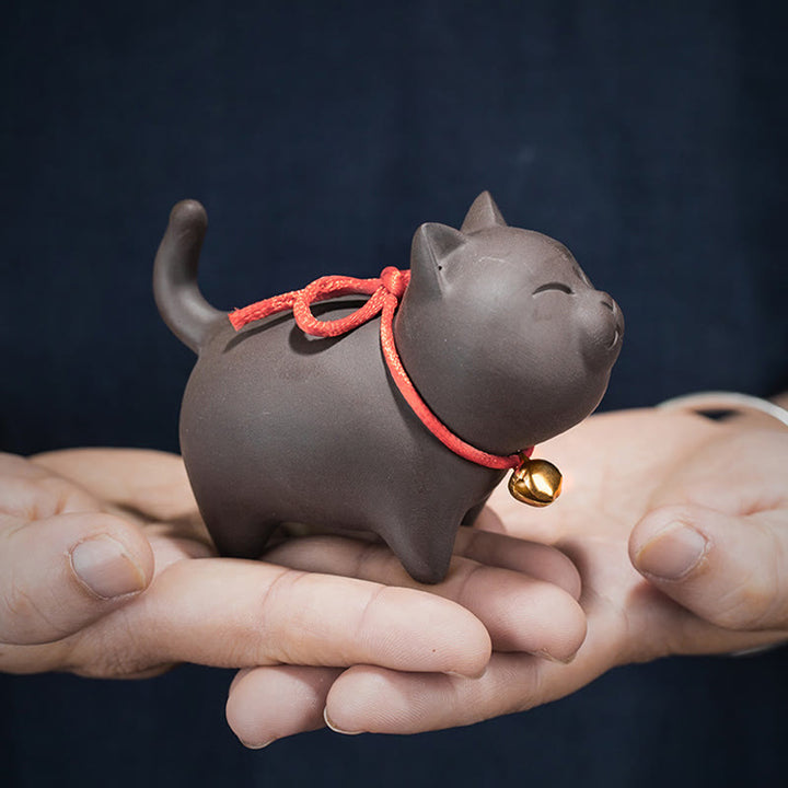 Figurine de chat miniature en argile violette représentant un joli chat en Buddha Stones , décoration de bureau