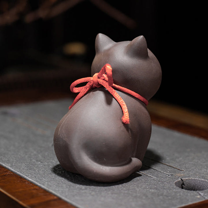 Figurine de chat miniature en argile violette représentant un joli chat en Buddha Stones , décoration de bureau