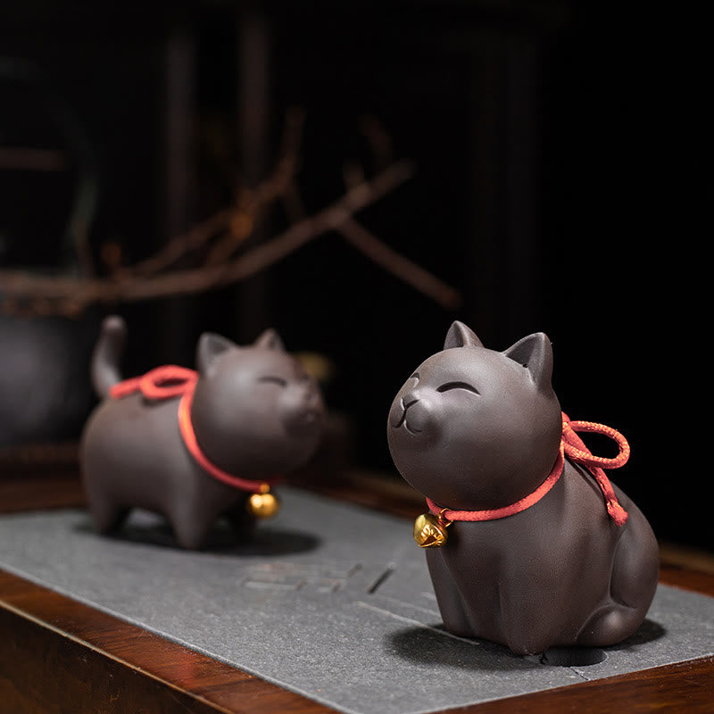 Figurine de chat miniature en argile violette représentant un joli chat en Buddha Stones , décoration de bureau - image 0