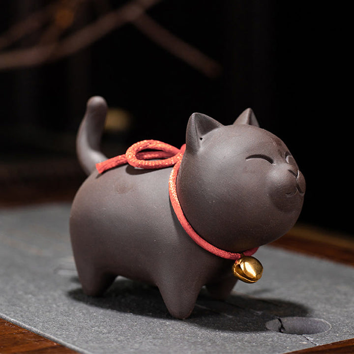 Figurine de chat miniature en argile violette représentant un joli chat en Buddha Stones , décoration de bureau