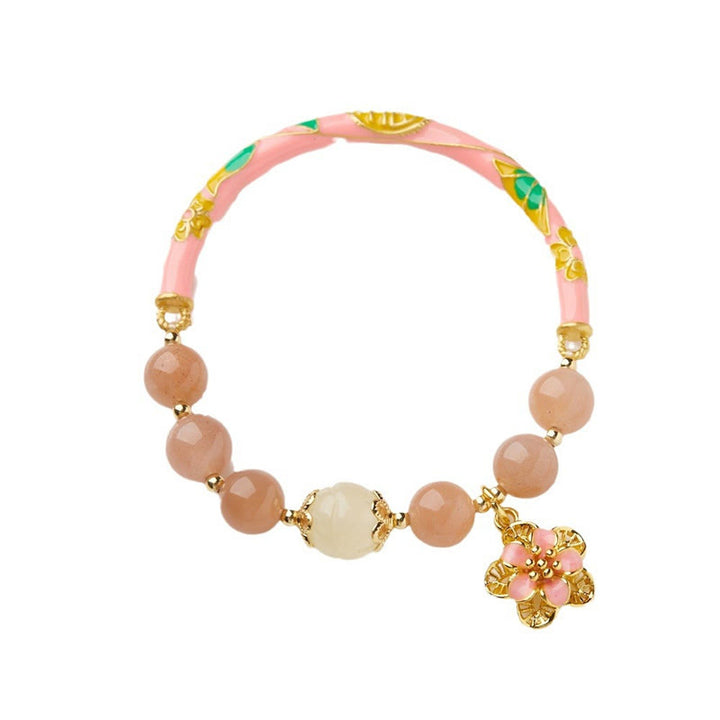 Bracelet de richesse avec breloque en forme de fleur de jade et de soie dorée en pierre naturelle de Buddha Stones