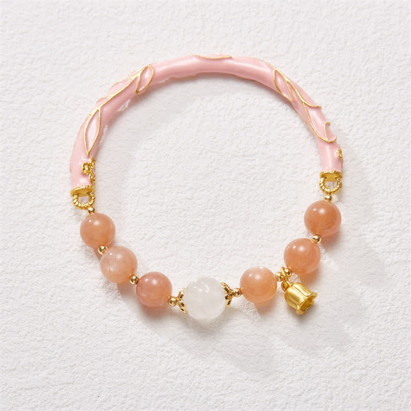 Bracelet jonc à breloques positives en jade et soie dorée avec Buddha Stones et pierre de soleil