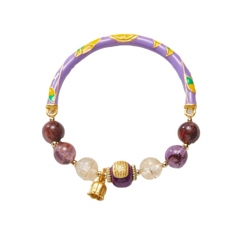Bracelet jonc en Buddha Stones Purple Phantom Purple Jade Ecriture Citrine Love Sagesse