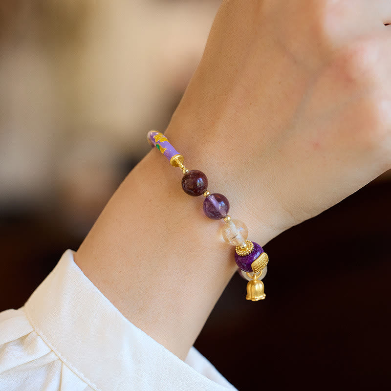 Bracelet jonc en Buddha Stones Purple Phantom Purple Jade Ecriture Citrine Love Sagesse