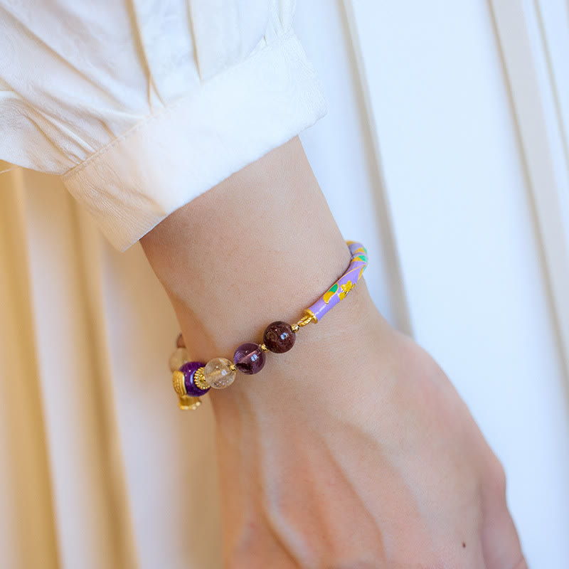 Bracelet jonc en Buddha Stones Purple Phantom Purple Jade Ecriture Citrine Love Sagesse