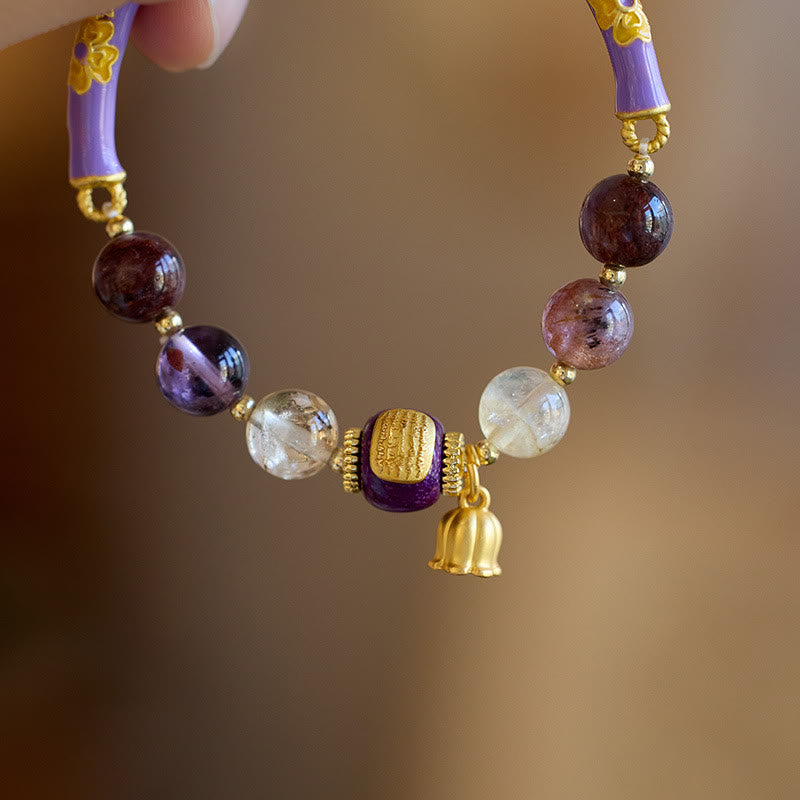 Bracelet jonc en Buddha Stones Purple Phantom Purple Jade Ecriture Citrine Love Sagesse