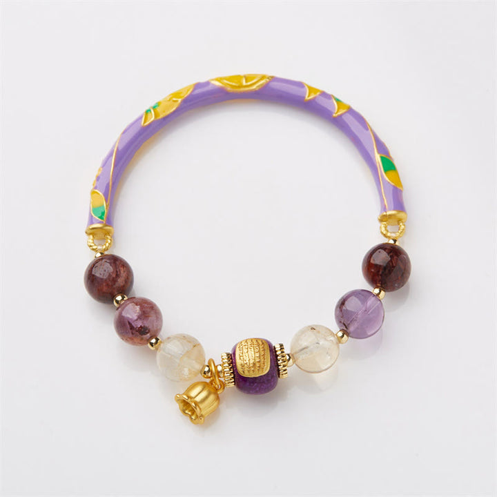 Bracelet jonc en Buddha Stones Purple Phantom Purple Jade Ecriture Citrine Love Sagesse
