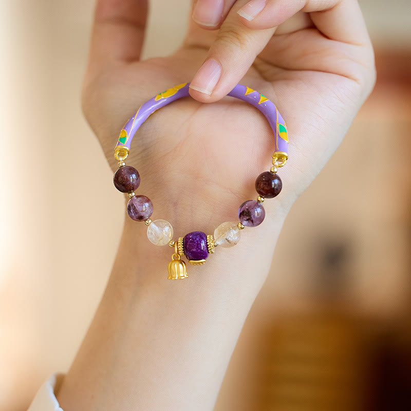 Bracelet jonc en Buddha Stones Purple Phantom Purple Jade Ecriture Citrine Love Sagesse
