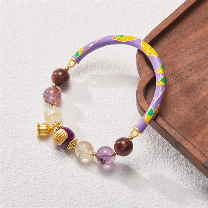 Bracelet jonc en Buddha Stones Purple Phantom Purple Jade Ecriture Citrine Love Sagesse