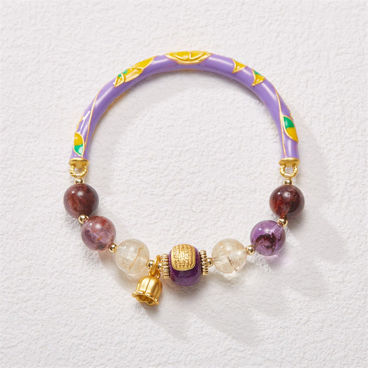 Bracelet jonc en Buddha Stones Purple Phantom Purple Jade Ecriture Citrine Love Sagesse