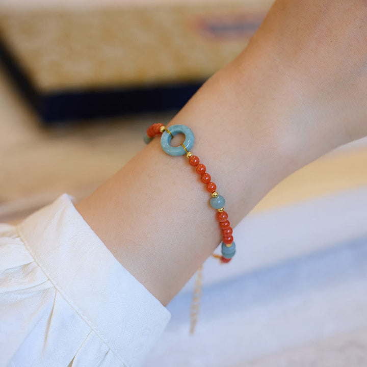 Bracelet de confiance en argent sterling 925 avec boucle de paix et jade en agate rouge naturelle de Buddha Stones