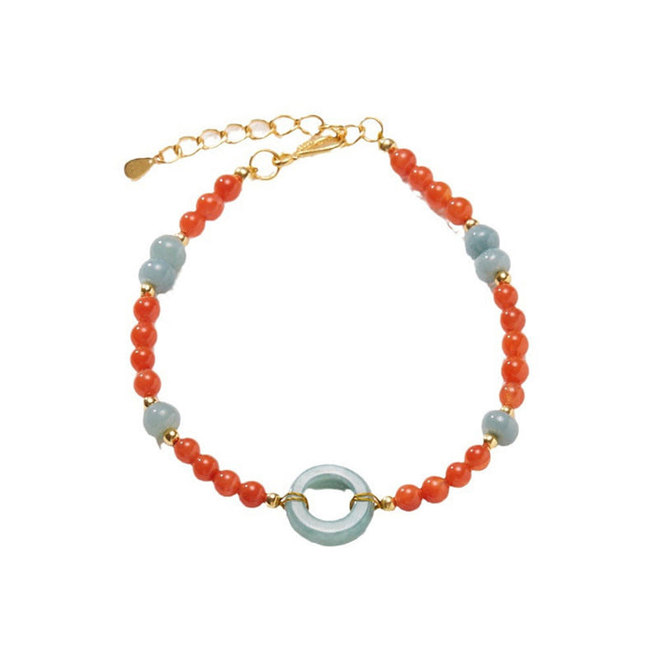 Bracelet de confiance en argent sterling 925 avec boucle de paix et jade en agate rouge naturelle de Buddha Stones