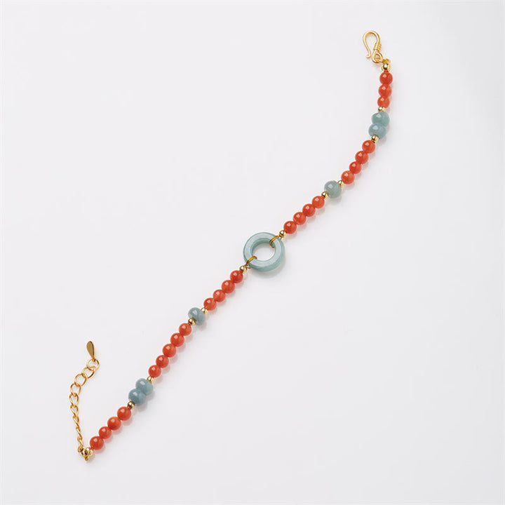 Bracelet de confiance en argent sterling 925 avec boucle de paix et jade en agate rouge naturelle de Buddha Stones