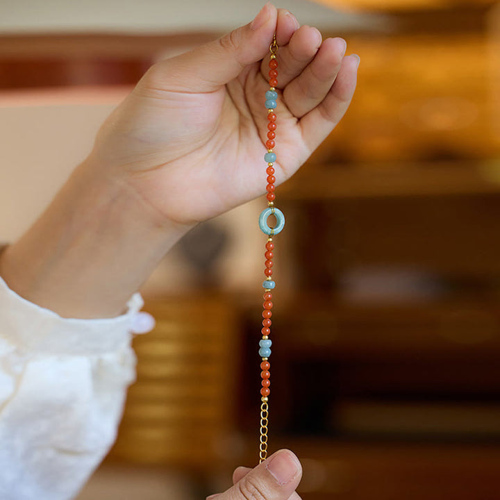 Bracelet de confiance en argent sterling 925 avec boucle de paix et jade en agate rouge naturelle de Buddha Stones