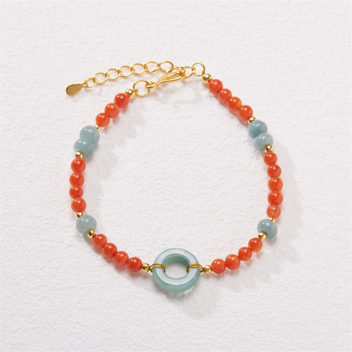 Bracelet de confiance en argent sterling 925 avec boucle de paix et jade en agate rouge naturelle de Buddha Stones