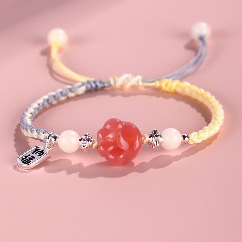 Bracelet en corde tressée positive avec griffe de chat et pierre de Buddha Stones en agate Yanyuan et graine de Bodhi blanche - Jaune Bleu (tour de poignet 14-18 cm) - image 3