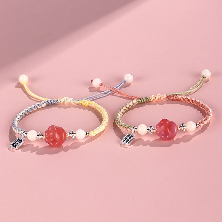 Bracelet en corde tressée positive avec griffe de chat et pierre de Buddha Stones en agate Yanyuan et graine de Bodhi blanche - image 12