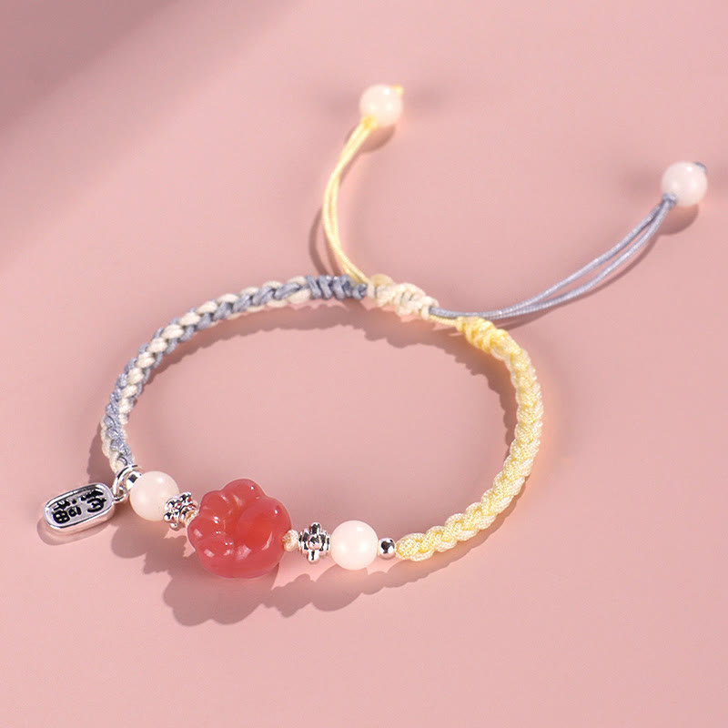 Bracelet en corde tressée positive avec griffe de chat et pierre de Buddha Stones en agate Yanyuan et graine de Bodhi blanche - image 4