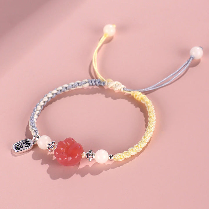 Bracelet en corde tressée positive avec griffe de chat et pierre de Buddha Stones en agate Yanyuan et graine de Bodhi blanche - image 4