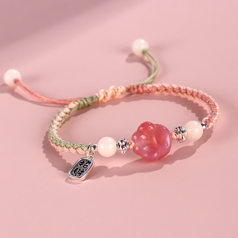 Bracelet en corde tressée positive avec griffe de chat et pierre de Buddha Stones en agate Yanyuan et graine de Bodhi blanche - Vert Rose (tour de poignet 14-18 cm) - image 10