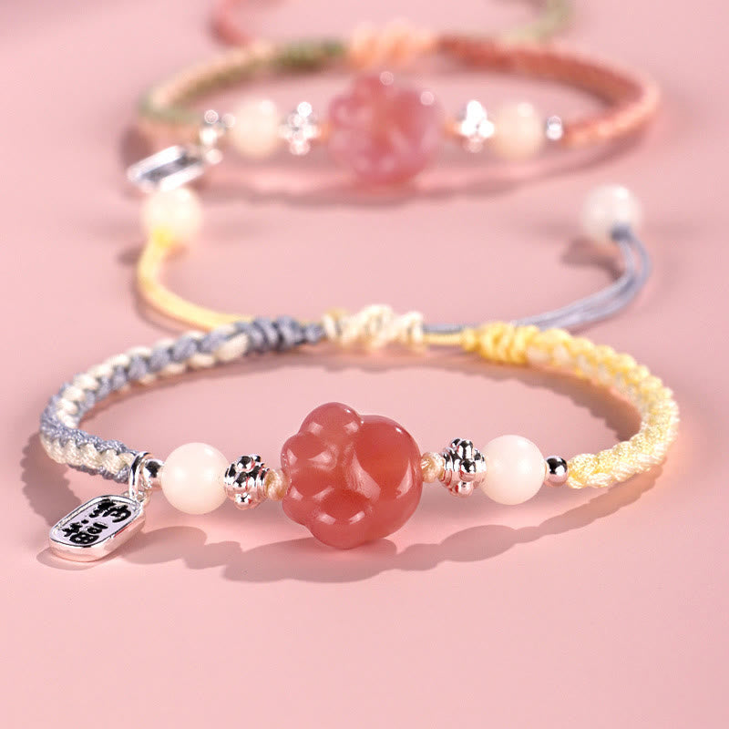 Bracelet en corde tressée positive avec griffe de chat et pierre de Buddha Stones en agate Yanyuan et graine de Bodhi blanche - image 1