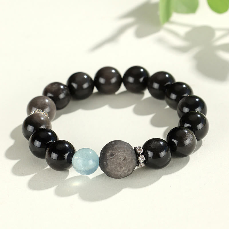 Bracelet de protection planète renard tête de chat en obsidienne naturelle argentée et brillante Buddha Stones - Planète obsidienne argentée (circonférence du poignet 14-16,5 cm) - image 8