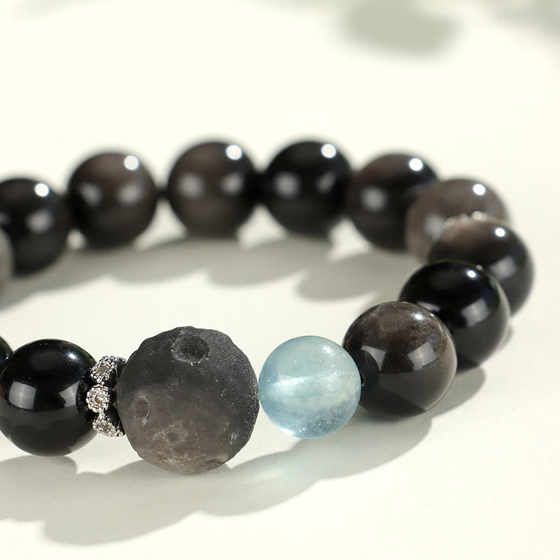 Bracelet de protection planète renard tête de chat en obsidienne naturelle argentée et brillante Buddha Stones - image 10