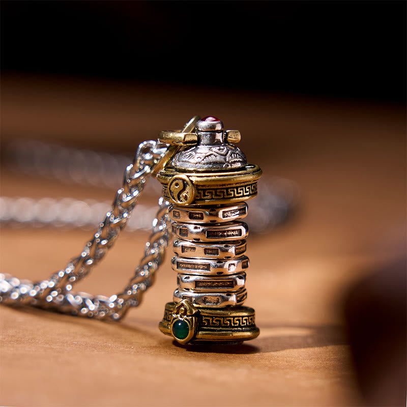 Collier pendentif rotatif en cuivre Buddha Stones et tour Yin Yang - Collier Yin Yang - image 2