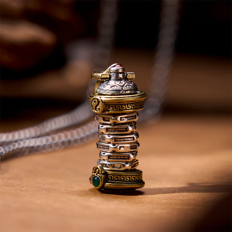 Collier pendentif rotatif en cuivre Buddha Stones et tour Yin Yang - image 1