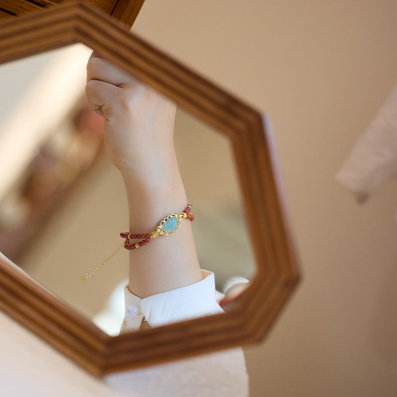 Bracelet double couche calme en agate rouge naturelle et jade lotus en argent sterling 925 plaqué or avec Buddha Stones