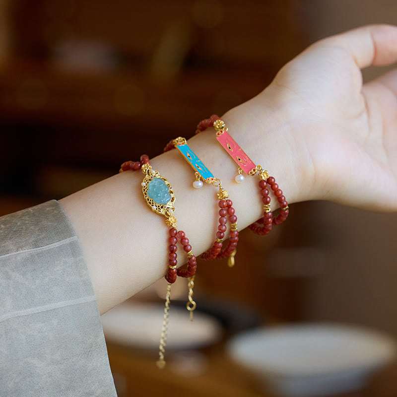 Bracelet double couche calme en agate rouge naturelle et jade lotus en argent sterling 925 plaqué or avec Buddha Stones