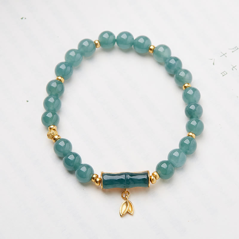 Bracelet porte-bonheur en jade vert naturel et bambou en argent sterling 925 plaqué or avec Buddha Stones