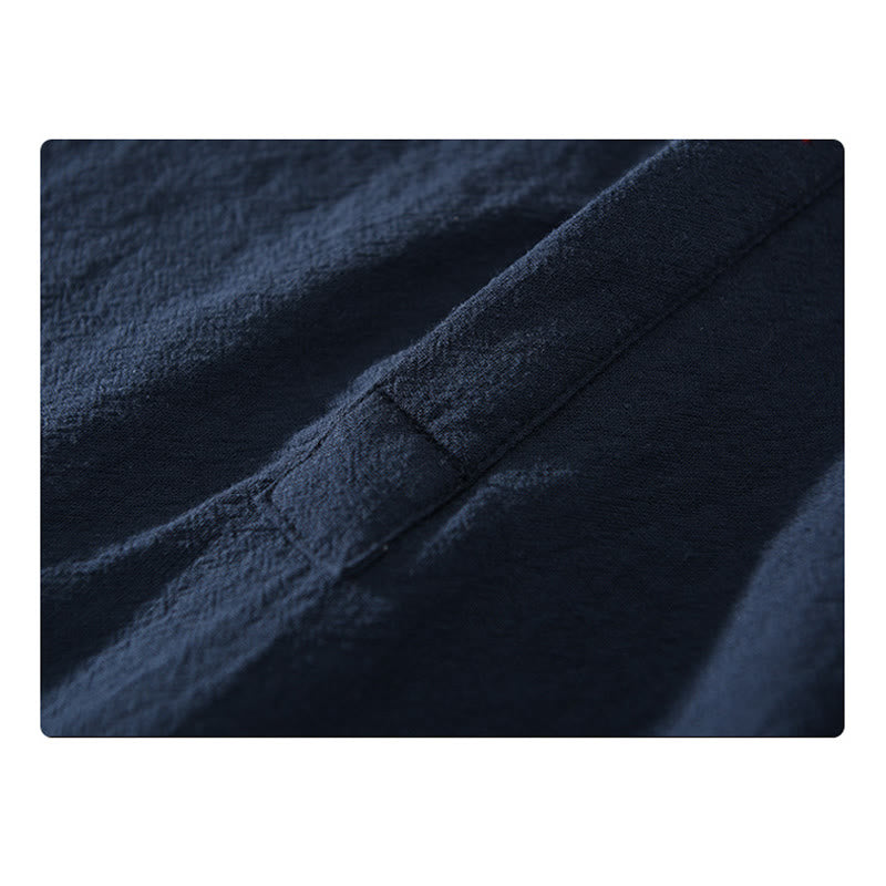 Chemise à manches courtes et demi-bouton en coton et lin pour homme, couleur unie, Buddha Stones - image 4