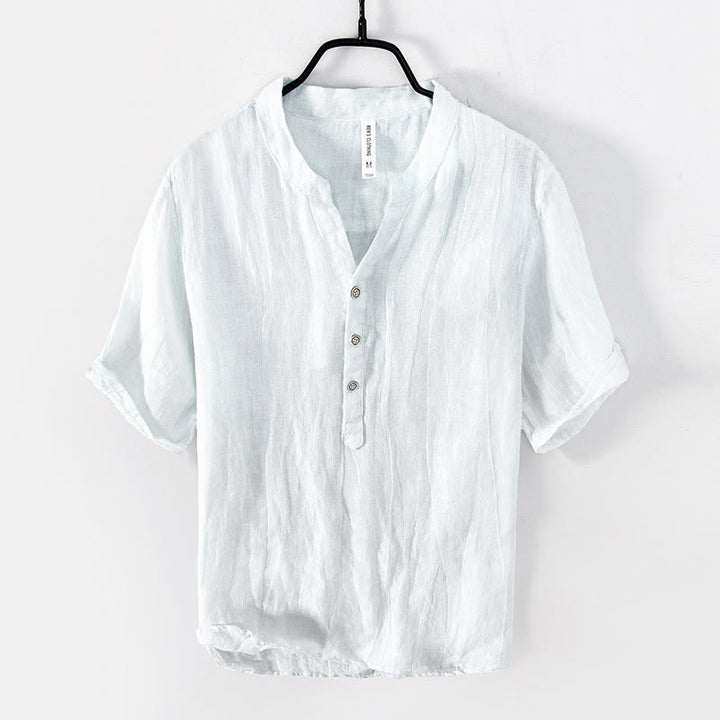 Chemise à manches courtes et demi-bouton en Coton et lin de couleur unie Buddha Stones pour hommes - manches courtes - Blanc - US/UK/AU50，EU60 (5XL) - image 12