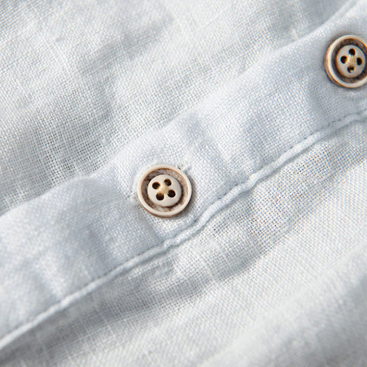 Chemise à manches courtes et demi-bouton en Coton et lin de couleur unie Buddha Stones pour hommes - image 15