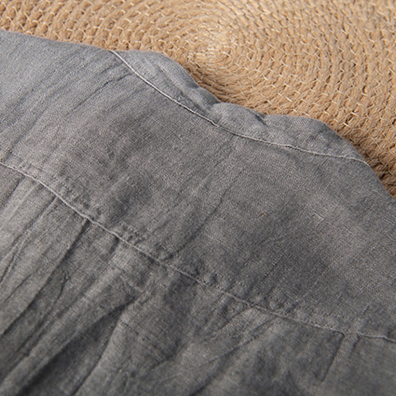 Chemise à manches courtes et demi-bouton en Coton et lin de couleur unie Buddha Stones pour hommes - image 4