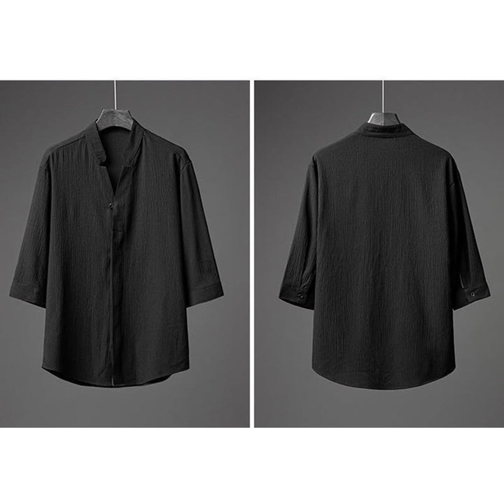 Ensemble chemise et pantalon à manches mi-longues et boutons pour homme, 2 pièces, couleur unie, Buddha Stones - image 13