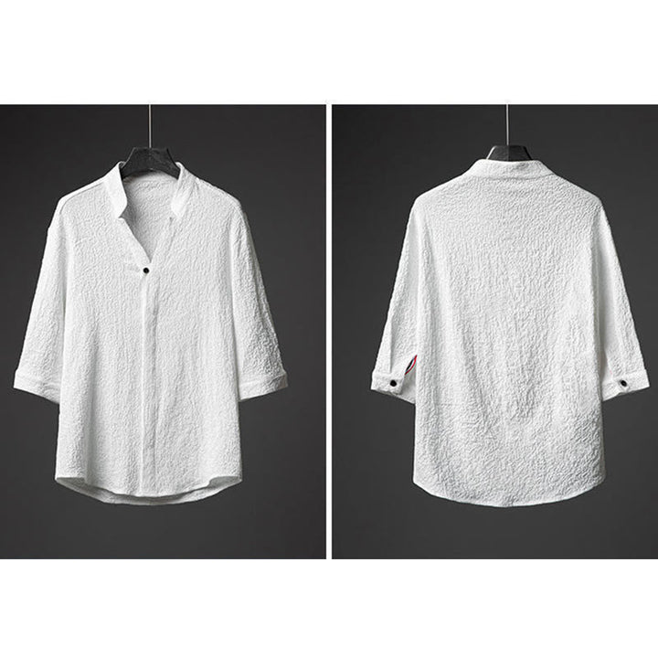 Ensemble chemise et pantalon à manches mi-longues et boutons pour homme, 2 pièces, couleur unie, Buddha Stones