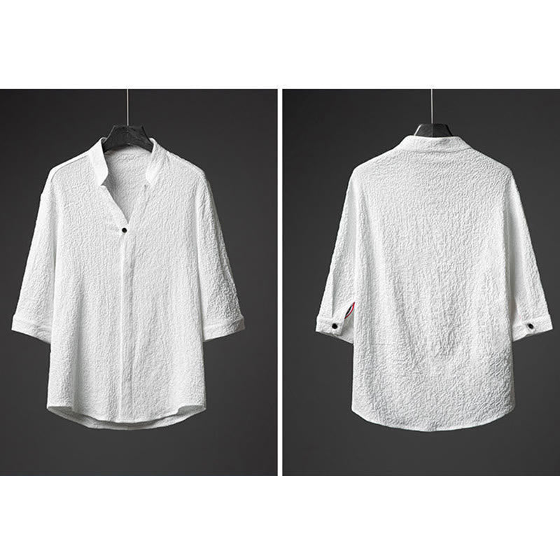 Ensemble chemise et pantalon à manches mi-longues et boutons pour homme, 2 pièces, couleur unie, Buddha Stones - image 8