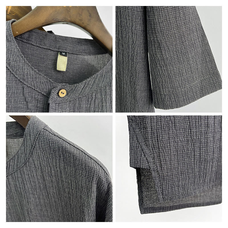 Chemise boutonnée à manches courtes pour homme, couleur unie, motif Buddha Stones , été - image 2