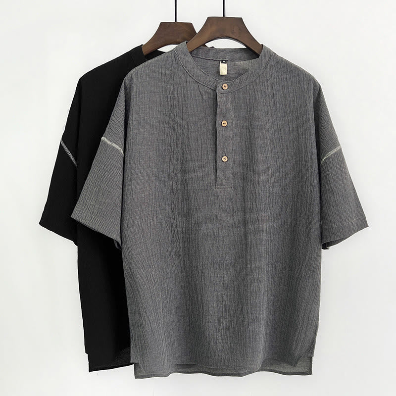 Chemise boutonnée à manches courtes pour homme, couleur unie, motif Buddha Stones , été - image 0