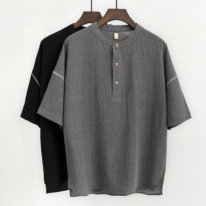 Chemise boutonnée à manches courtes pour homme, couleur unie, motif Buddha Stones , été - image 0