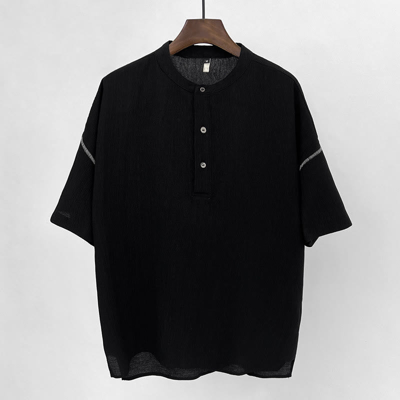 Chemise boutonnée à manches courtes pour homme, couleur unie, motif Buddha Stones , été