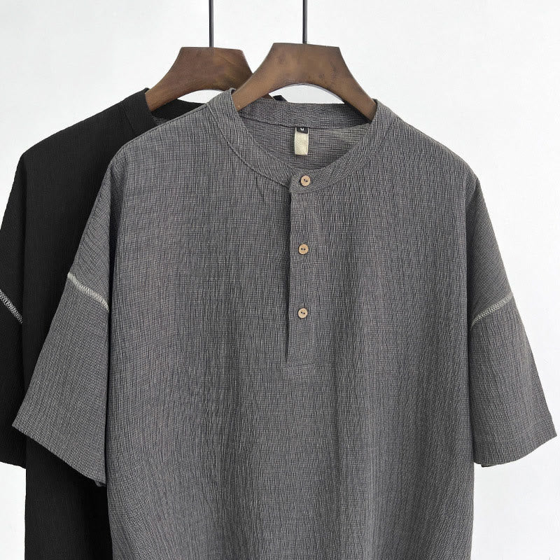 Chemise boutonnée à manches courtes pour homme, couleur unie, motif Buddha Stones , été