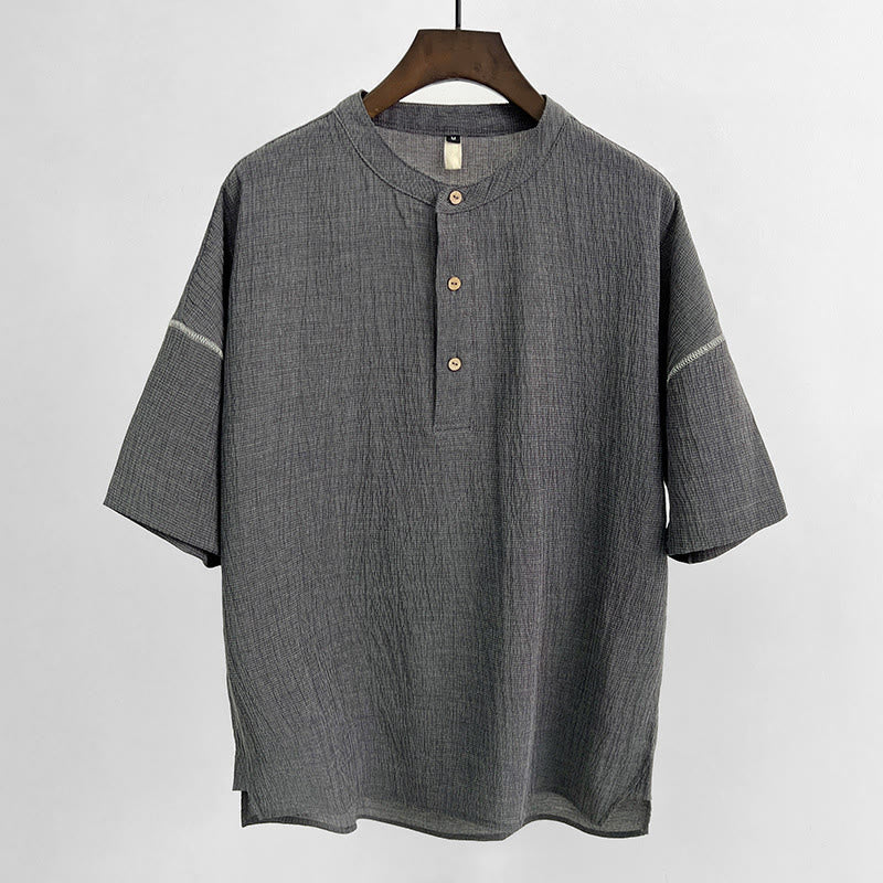 Chemise boutonnée à manches courtes pour homme, couleur unie, motif Buddha Stones , été