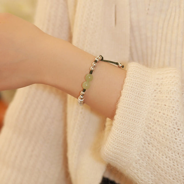 Bracelet en argent sterling 925 Buddha Stones et jade naturel Fu en bambou