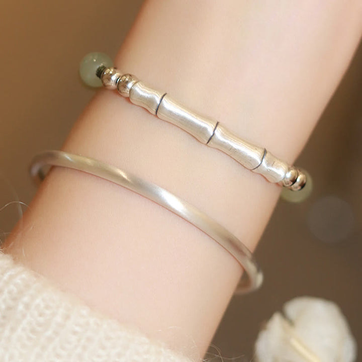 Bracelet en argent sterling 925 Buddha Stones et jade naturel Fu en bambou